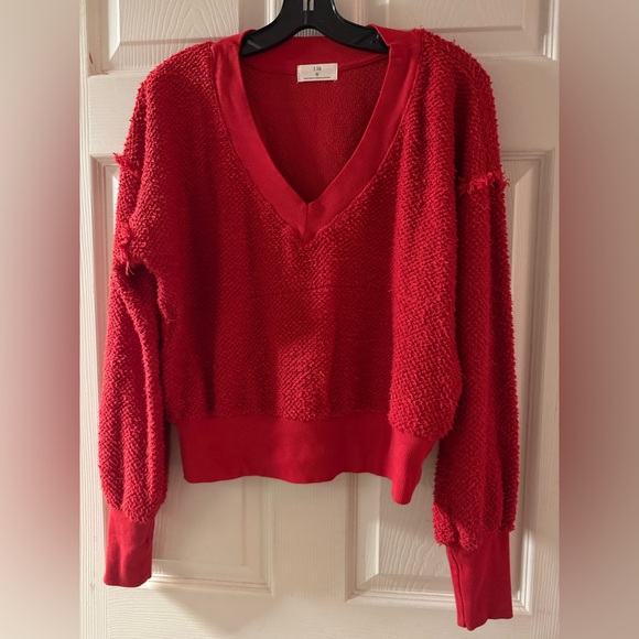 T.La Sweaters - T.La Vibrant Red Textured V-Neck Sweater